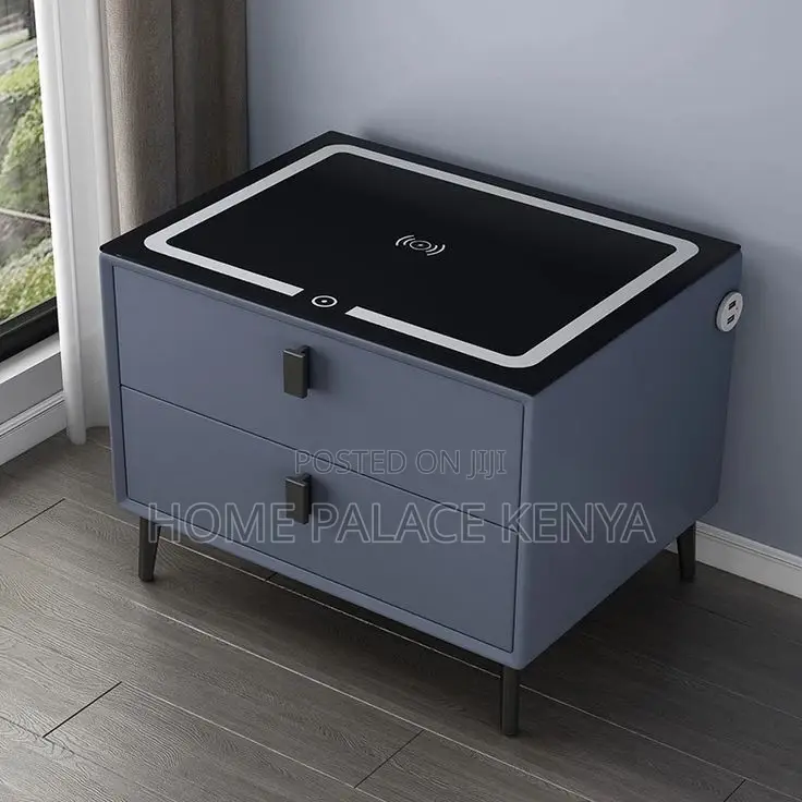 Night Stand; Bedside Table With Wireless Charger and Storage Drawers