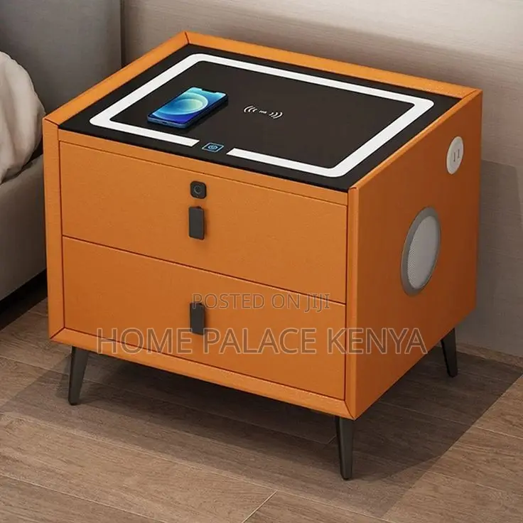 Night Stand; Bedside Table With Wireless Charger and Storage Drawers