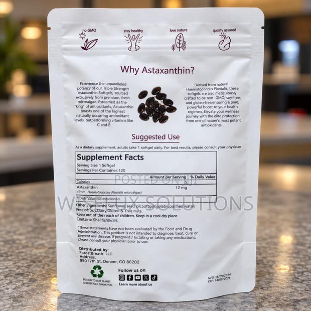 Astaxanthin 12mg Antioxidant Supplement – 120 Softgels - thumbnail 2