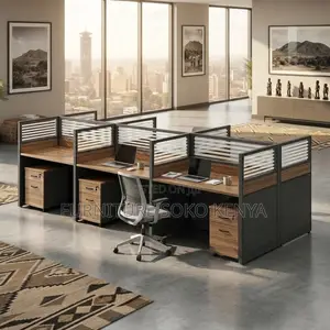 Office Workstation : 6 Way Office Workstation With Mobile Pedestals