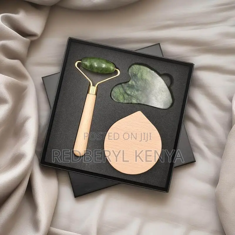 Set of Jade Face Roller, Guasha and Mirror