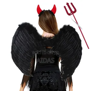 Devil Horns/Wings and Hay Fork 3 PCS Red Angel Wings With Sequins,