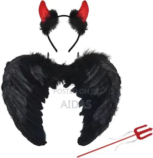 Devil Horns/Wings and Hay Fork 3 PCS Red Angel Wings With Sequins,
