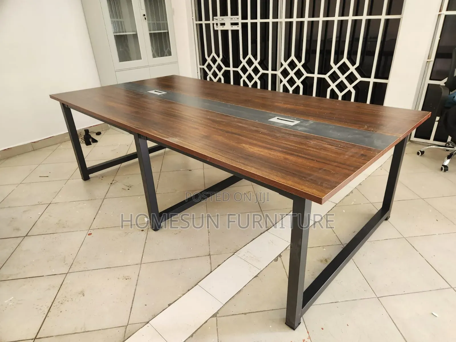 Boardroom Table – Modern Walnut Conference Table With Black Metal Legs