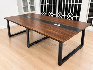 Boardroom Table – Modern Walnut Conference Table With Black Metal Legs