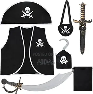 7 PCS Kids HalloweenCostume Black Pirate Role Play Set Accessories