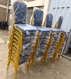 Navy Fabric Banquet Hall Chair - Yellow Legs