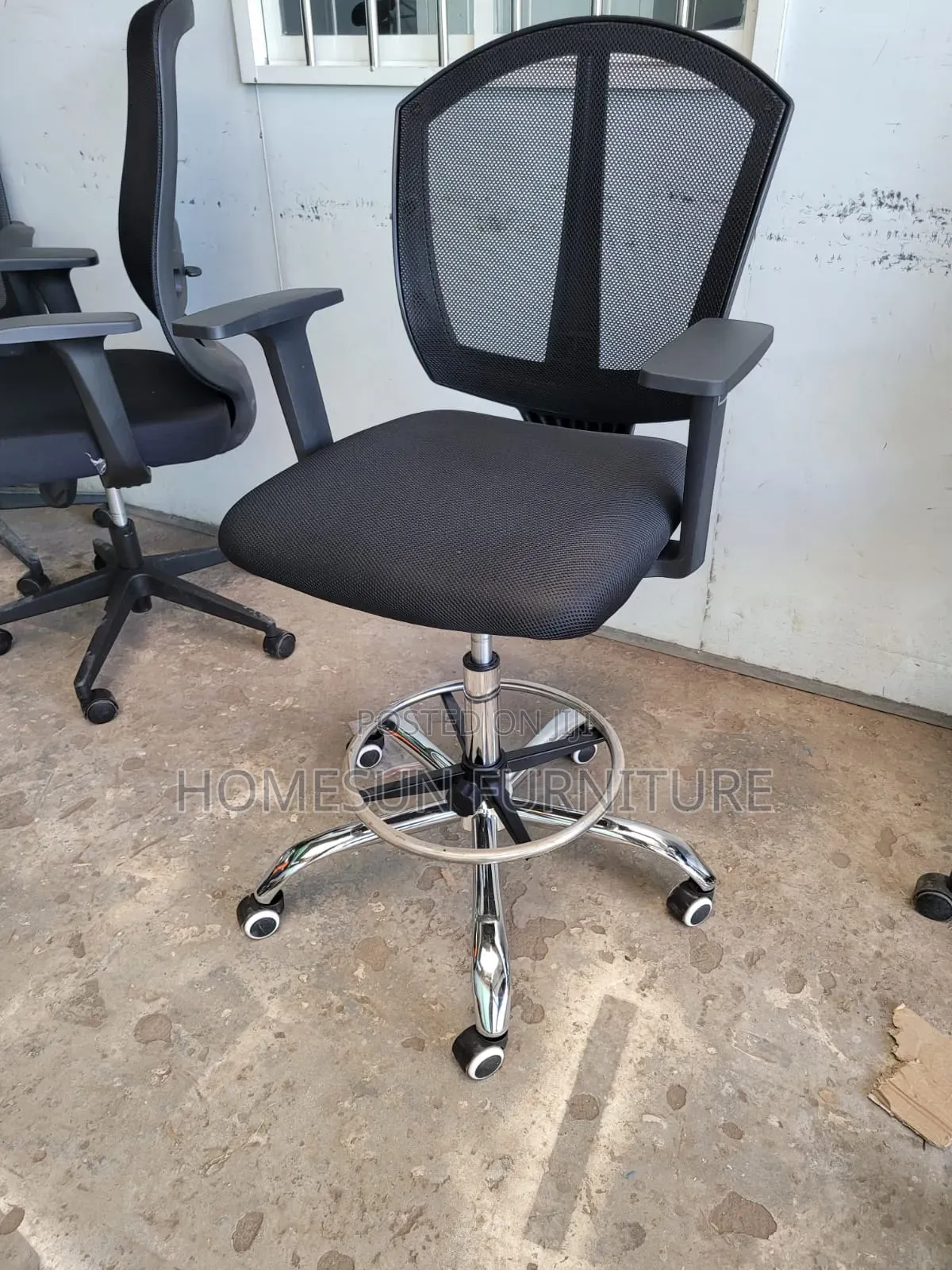 Drafting Chair – Black Mesh With Chrome Base and Footrest
