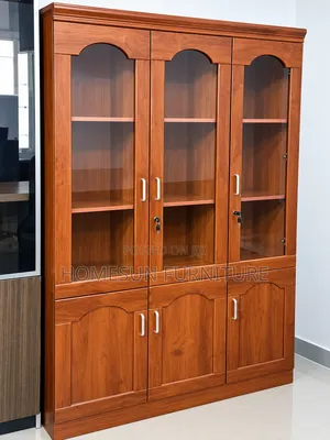 Office Cabinet – 3 Door Wooden Display Cabinet With Glass Doors