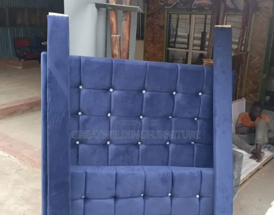 Royal Blue Velvet Upholstered Headboard