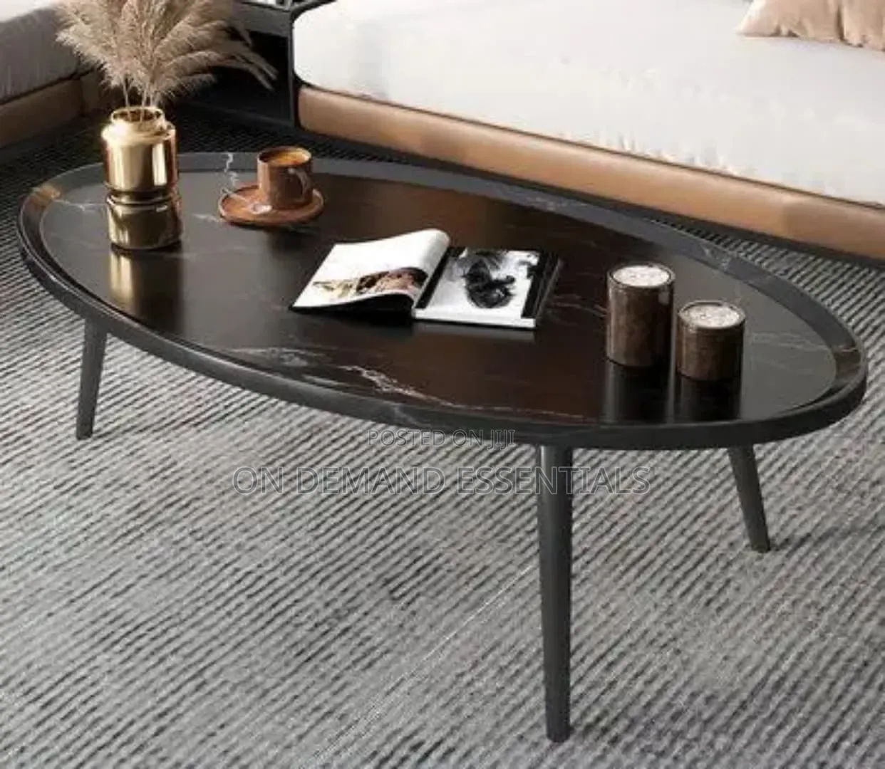 *Modern Oval Wooden Coffee Table Solid Wood Legs