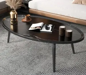 *Modern Oval Wooden Coffee Table Solid Wood Legs