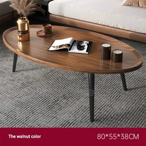 *Modern Oval Wooden Coffee Table Solid Wood Legs