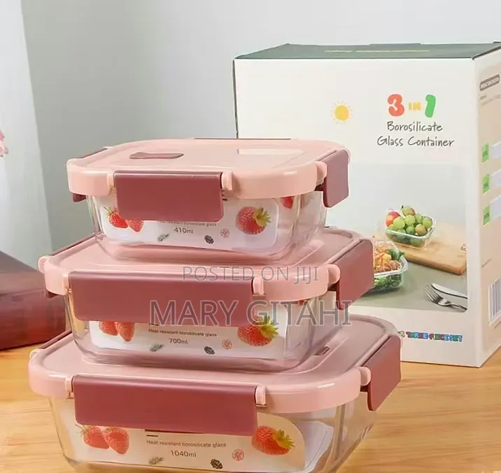 3Pcs Glass Food Storage/ Lunch Box Containers