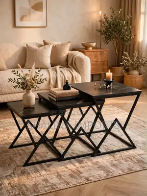 Modern Nesting Coffee Table Featuring Black MDF With Marble Effect