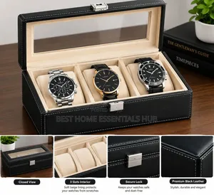 Premium 3-Slot Leather Watch Organizer