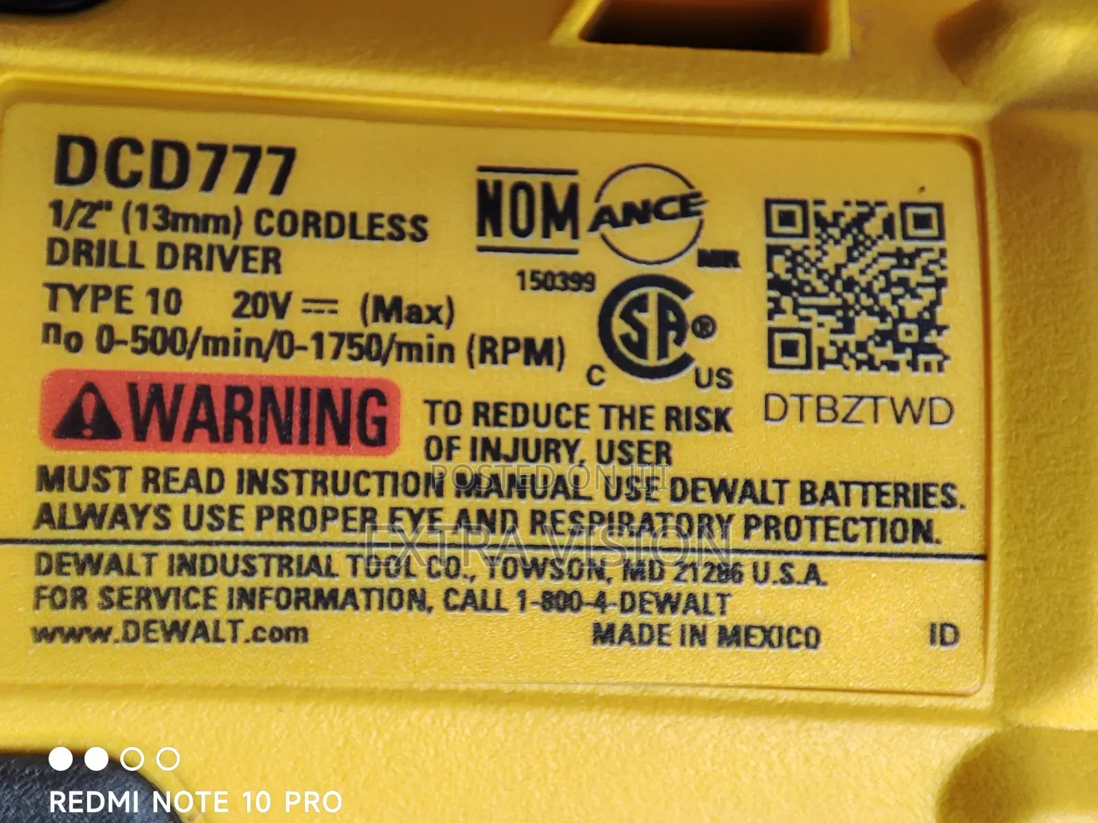 Brand New Genuine US DeWALT DCD777D1 Brushless Drill + Transformer