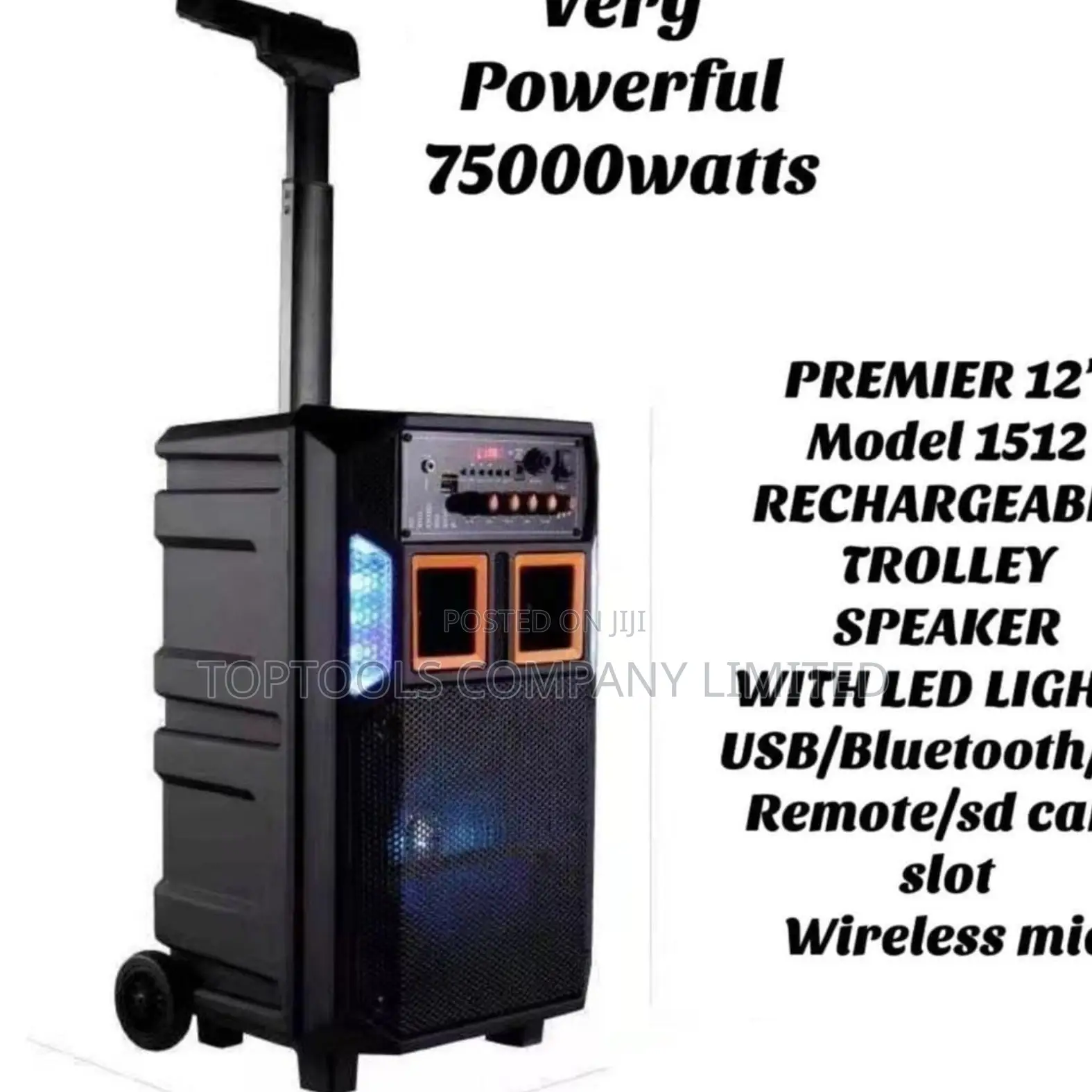 75000watts Powerful Rechargeable Trolley Speaker USB/Bluetooth/Fm/Sd