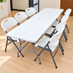 Folding Table With 6 White Chairs – Dining & Meeting Set