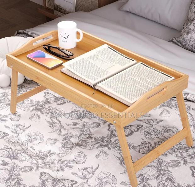 Foldable Wooden Bamboo Bed Tray - thumbnail 2