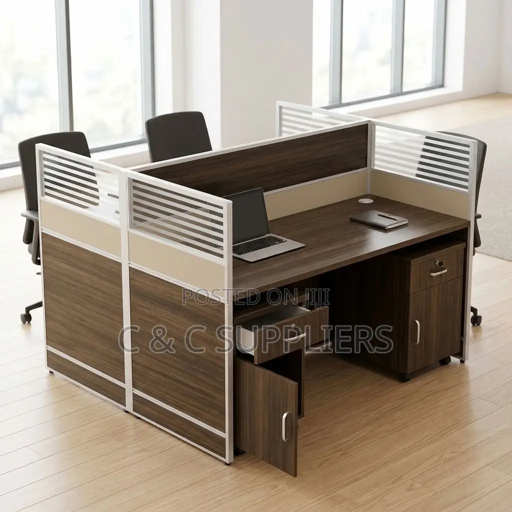 Brown Double-Seater Workstation Desk
