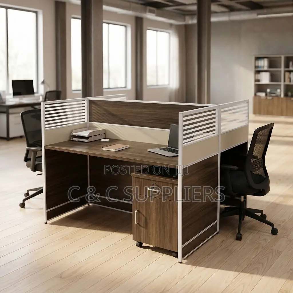 Brown Double-Seater Workstation Desk
