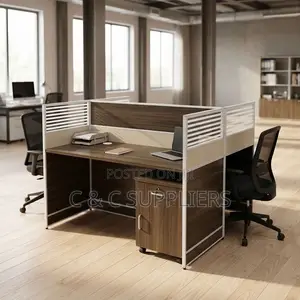 Brown Double-Seater Workstation Desk