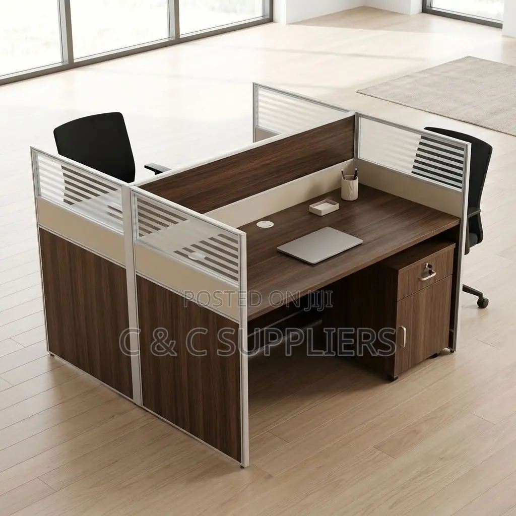 Brown Double-Seater Workstation Desk