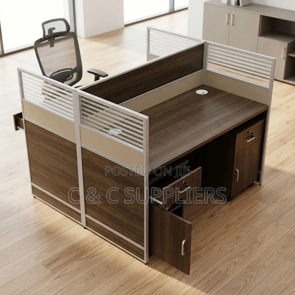 Brown Double-Seater Workstation Desk