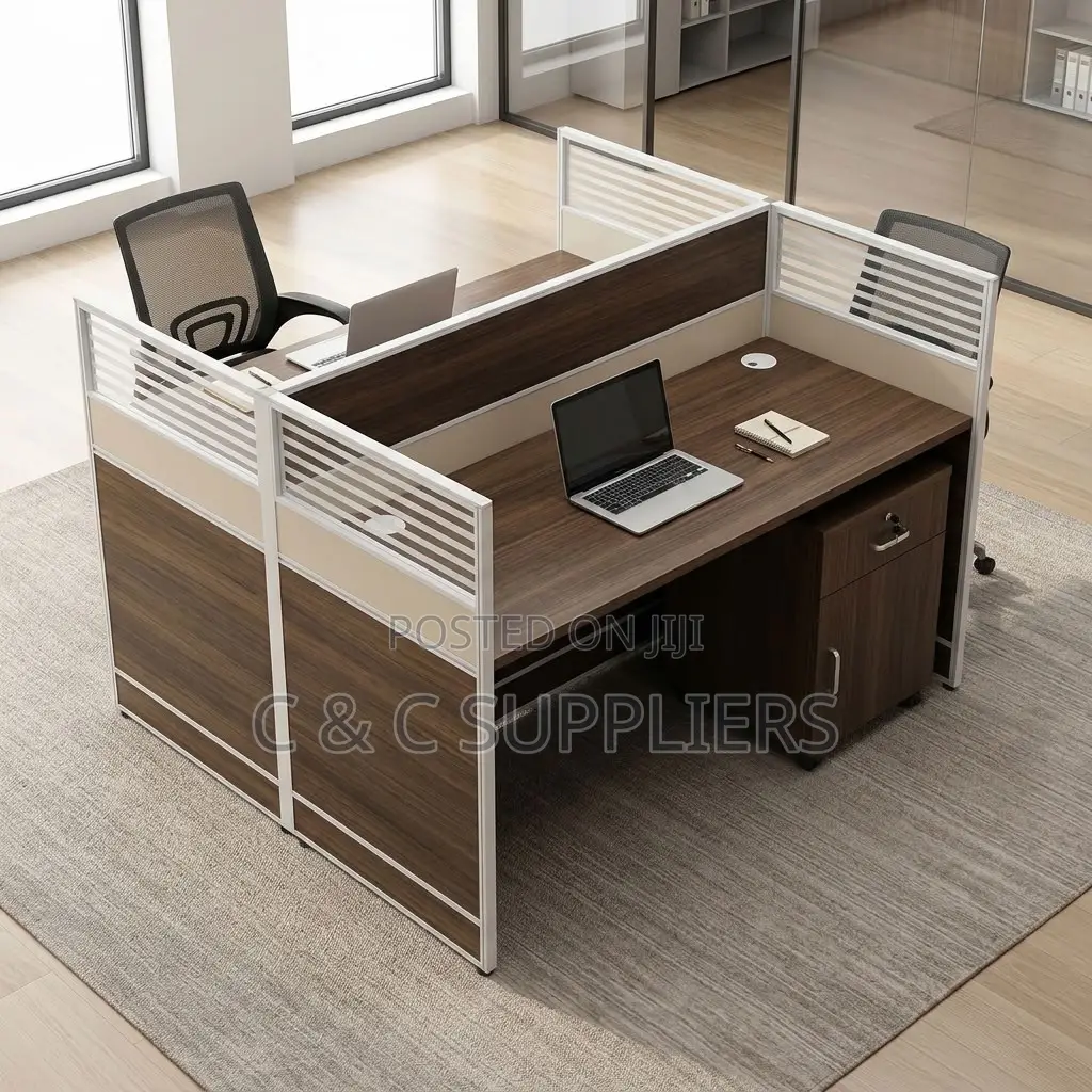 Brown Double-Seater Workstation Desk