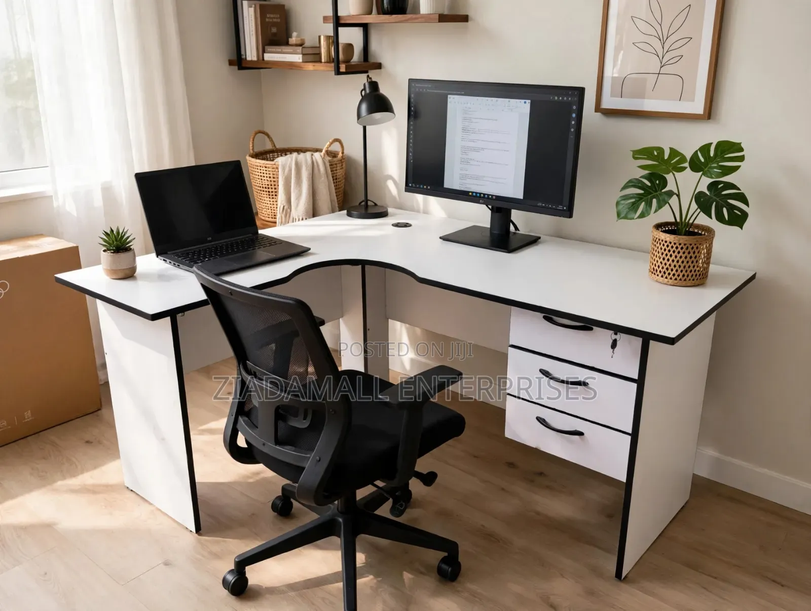 1.2M L-Shaped Office Desk - Study Table - 3 Drawers - New