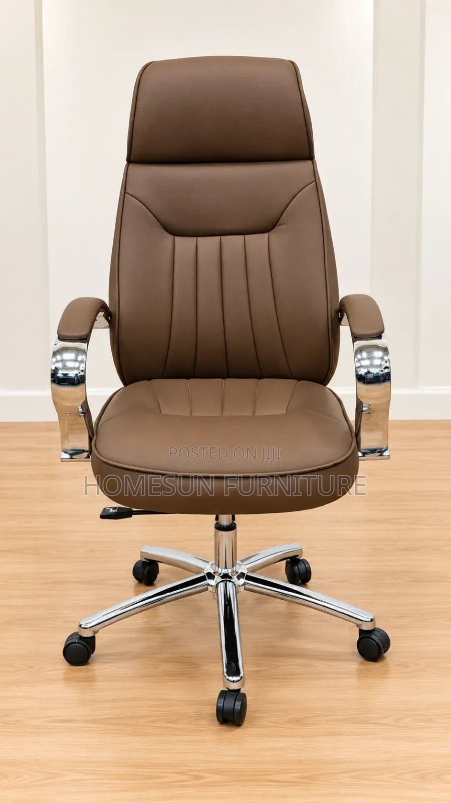 Executive Office Chair – Brown Padded Manager Chair With Chrome Base