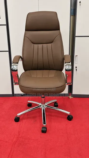 Executive Office Chair – Brown Padded Manager Chair With Chrome Base