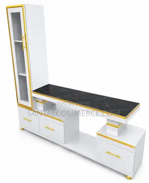 Executive Extended TV Stand With Marble Coating & Shelf Cabinet