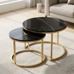 Coffee Table; 2-Piece Glass Top Nesting Coffee Stools With Gold Legs