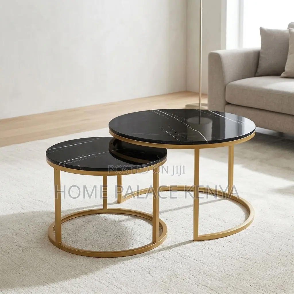 Coffee Table; 2-Piece Glass Top Nesting Coffee Stools With Gold Legs