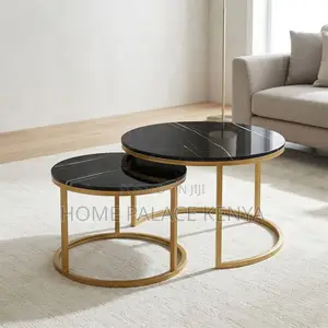 Coffee Table; 2-Piece Glass Top Nesting Coffee Stools With Gold Legs