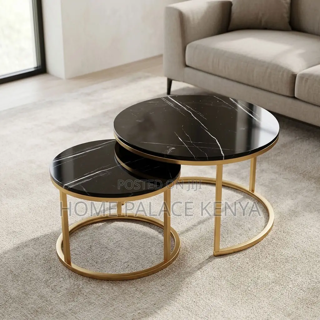 Coffee Table; 2-Piece Glass Top Nesting Coffee Stools With Gold Legs