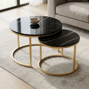 Coffee Table; 2-Piece Glass Top Nesting Coffee Stools With Gold Legs