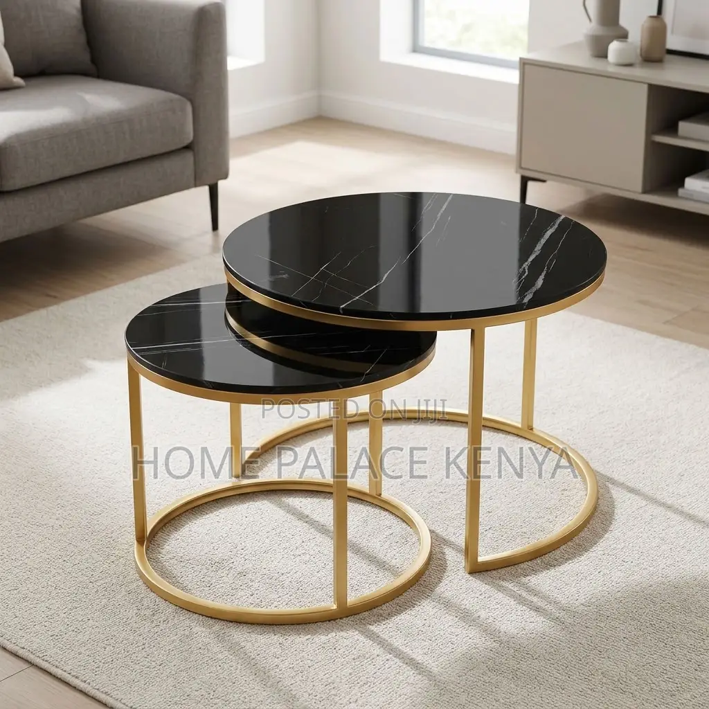 Coffee Table; 2-Piece Glass Top Nesting Coffee Stools With Gold Legs