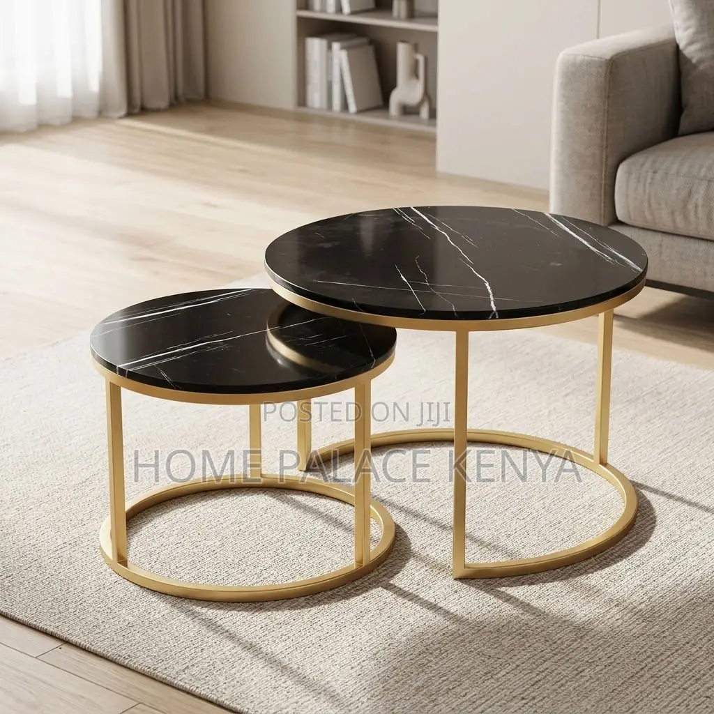 Coffee Table; 2-Piece Glass Top Nesting Coffee Stools With Gold Legs