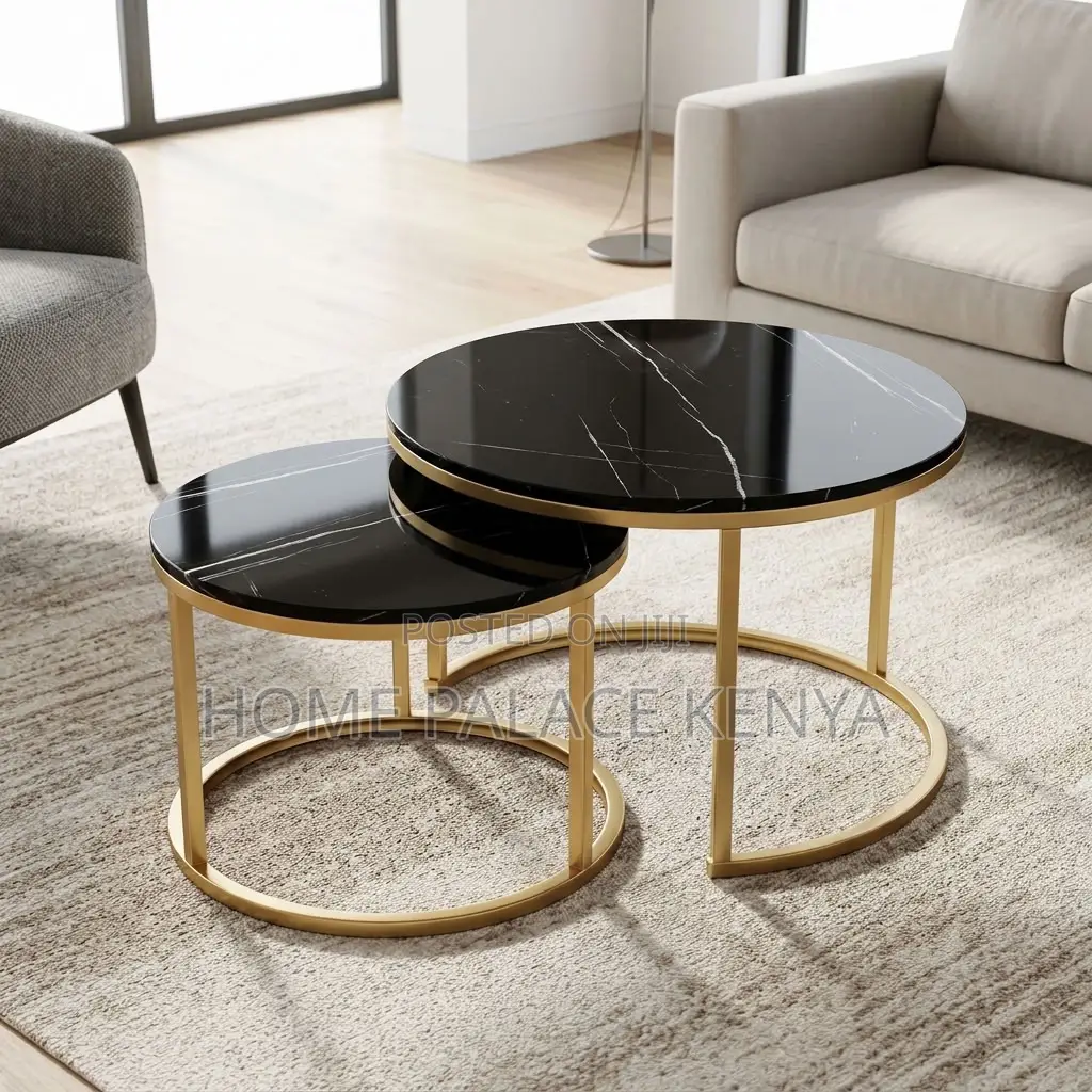Coffee Table; 2-Piece Glass Top Nesting Coffee Stools With Gold Legs