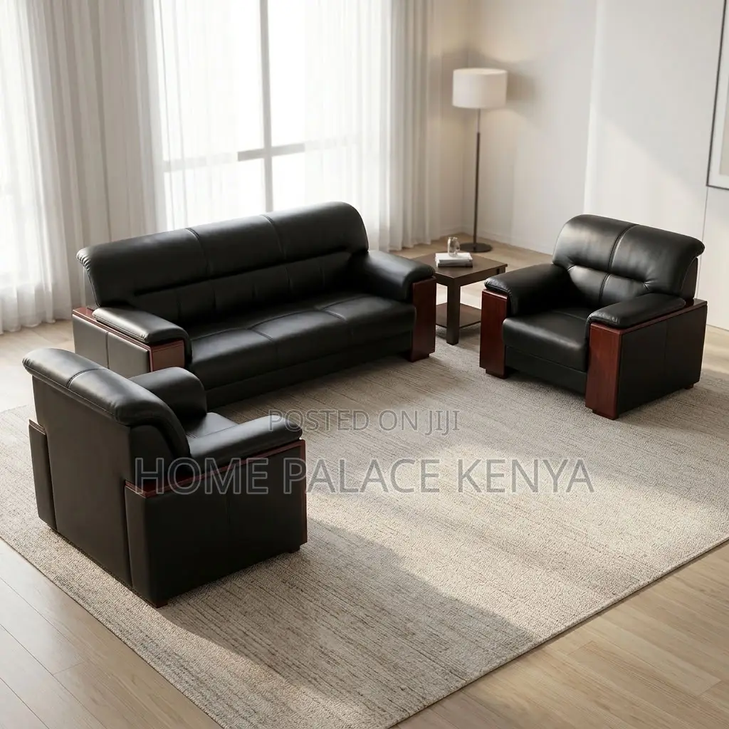 Home Office Sofa Set; 5-Seater Leather Office Waiting Sofa