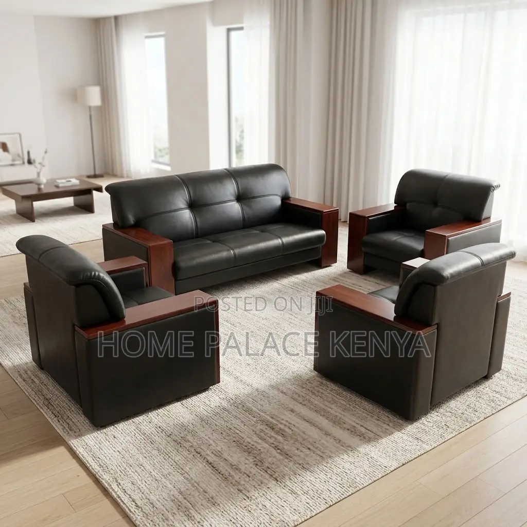 Home Office Sofa Set; 5-Seater Leather Office Waiting Sofa