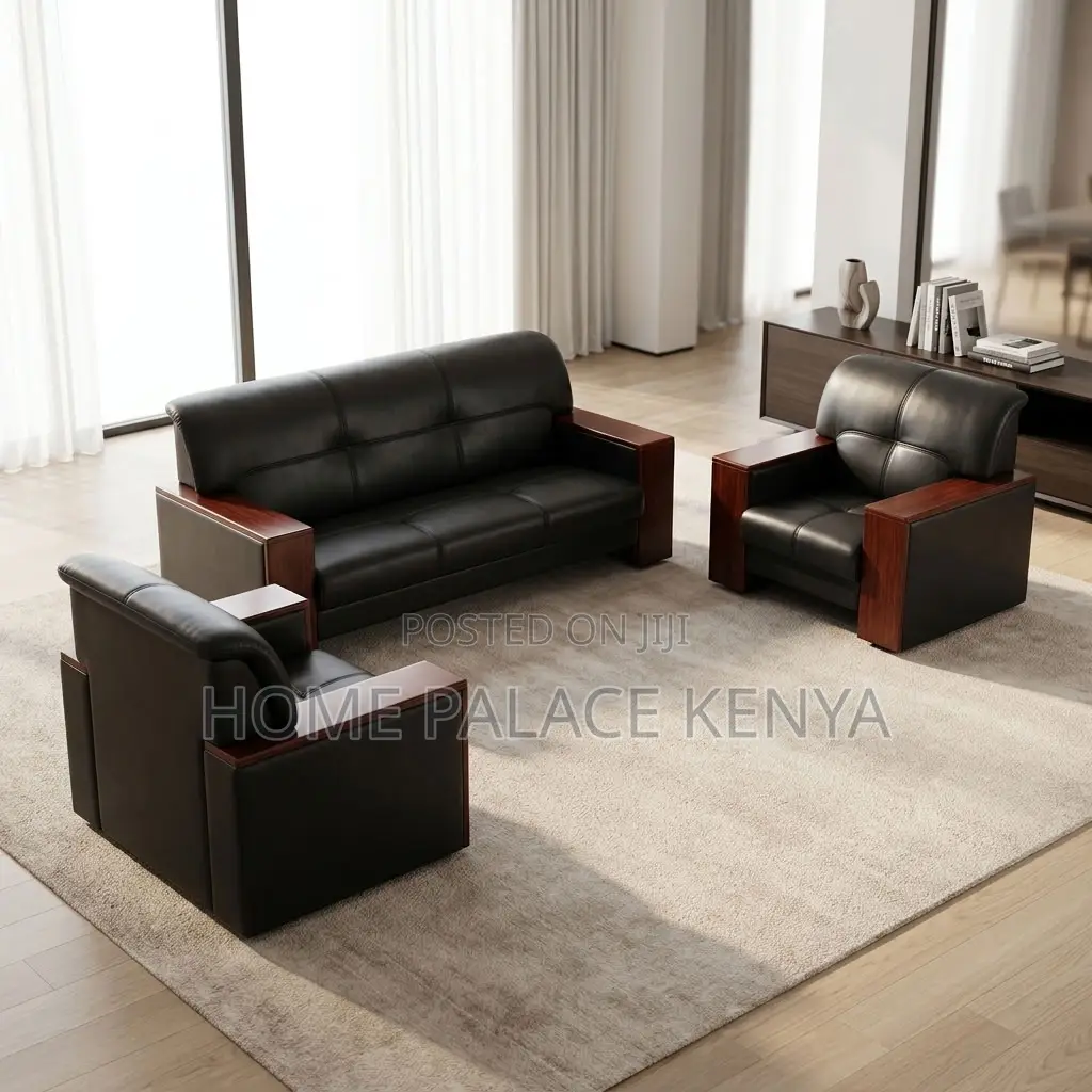 Home Office Sofa Set; 5-Seater Leather Office Waiting Sofa