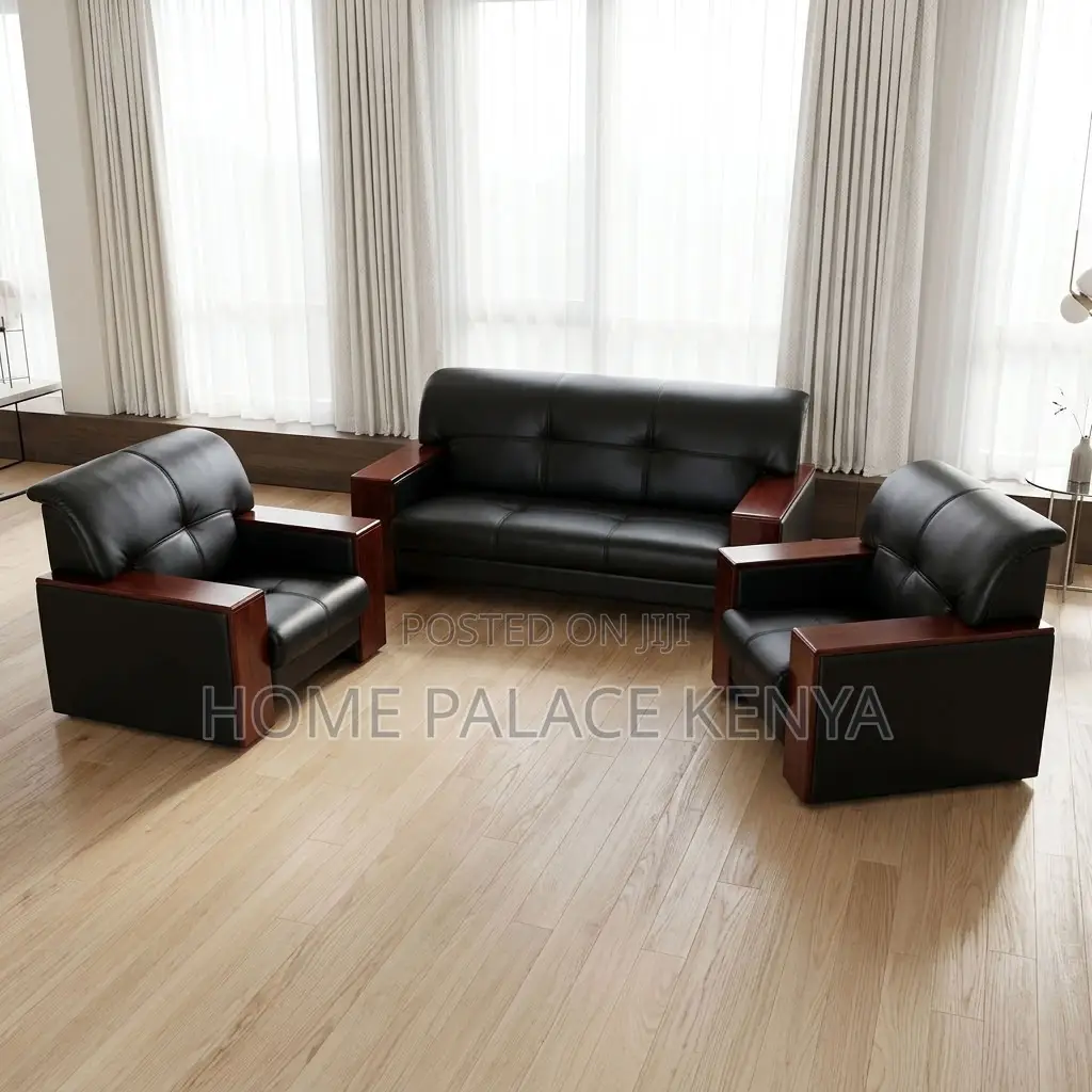 Home Office Sofa Set; 5-Seater Leather Office Waiting Sofa