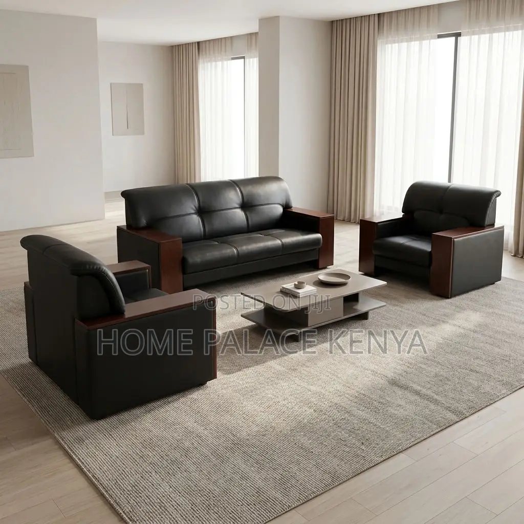 Home Office Sofa Set; 5-Seater Leather Office Waiting Sofa