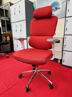 Office Chair – Red Ergonomic Swivel Chair With Headrest