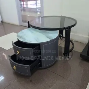 Coffee Table; 2-Drawer Round Nesting Table Set