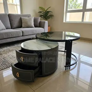 Coffee Table; 2-Drawer Round Nesting Table Set